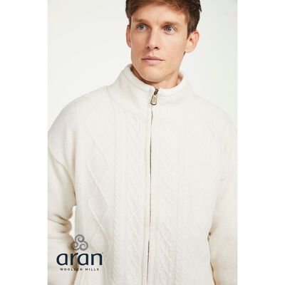 Lined Shetland Wool Zipper Cardigan - White